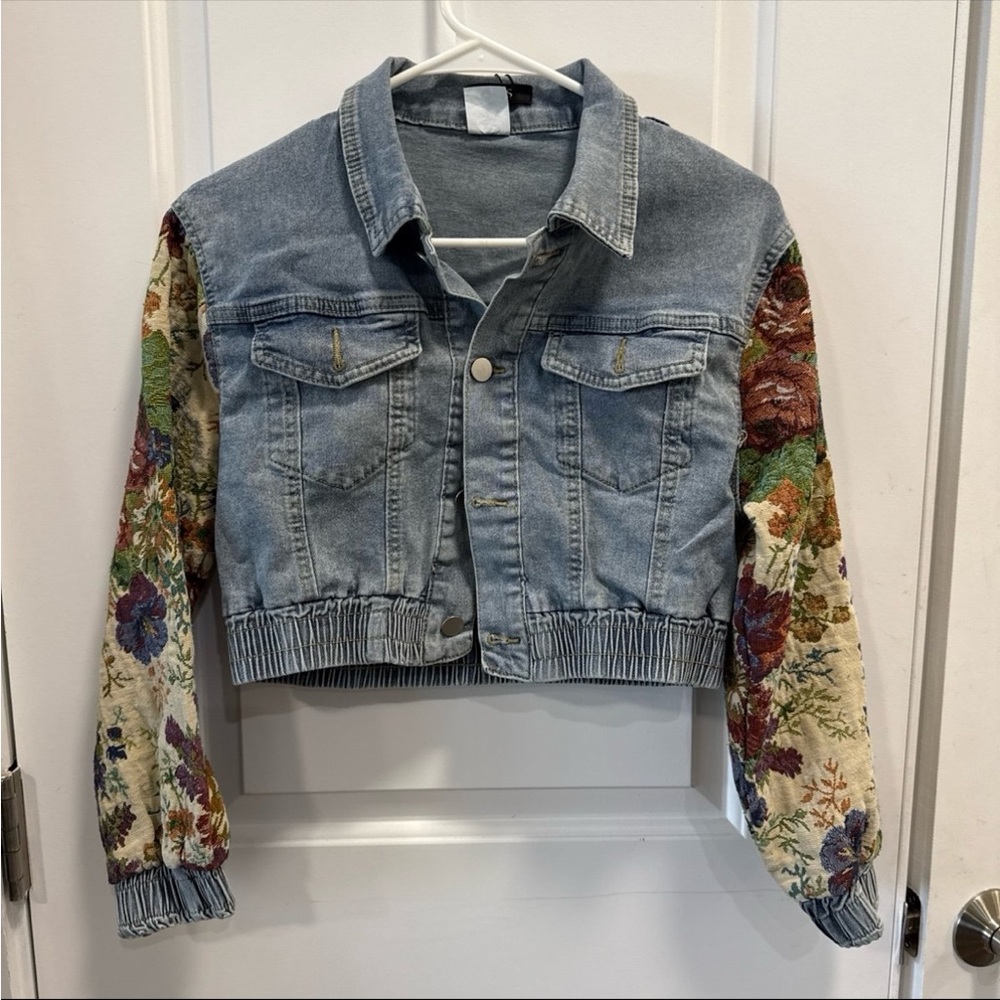 Floral Sleeve Denim Jacket